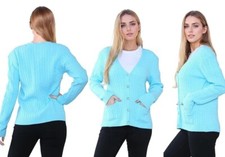 Women's V-Neck Cardigan Cable Knit Long Sleeve Casual Tops All UK Sizes