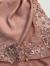 Floral Embroidered Scarf With Pearl One Corner Pretty Gorgeous Hijab Shawl Wrap 