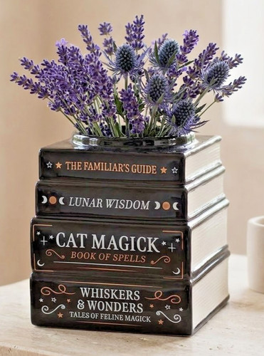 Stacked book magic cat ceramic - book,
