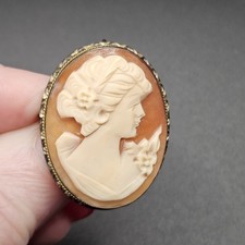 Antique Silver Carved Shell Cameo Brooch Pendant 5.3g