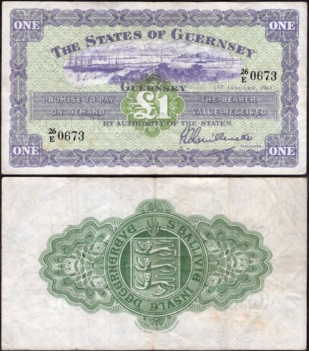 Guernsey one pound 1 1961 - guernsey., 1-1-1961