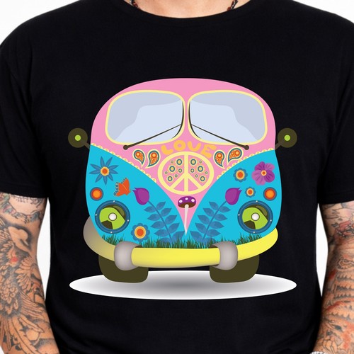 Hippie van shirt peace love - hippie,