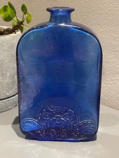 Vidrios De Levante Vintage Recycled Handblown Art Glass Bottle Vase Cobalt Blue