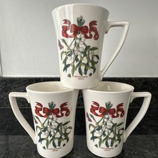 Portmeirion Botanic Garden Mistletoe Christmas Mugs Set of 3. NEW