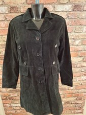 Ladies BETH TERRELL black suede leather coat, lined size S cg s46