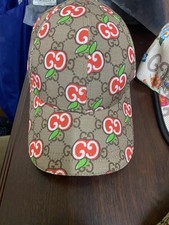 Gucci Men's Baseball Cap Size One with Flower Pattern Brown/Red with Logo New