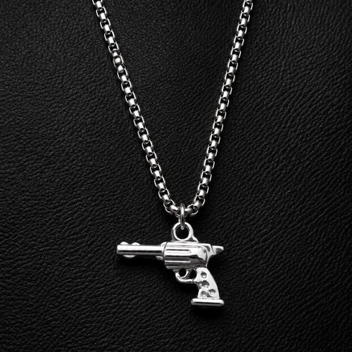 Gun necklace silver mens - gun,