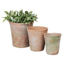 Set 3 Terracotta Planter Pots - Round Aged incl Drainage Holes