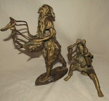 2 Large Bronze Benin Statue by
