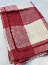 Antique Early 1900s French Woven Linen Check Tea Towel