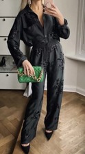 ZARA CO ORD SUIT SET SEQUIN EMBROIDERED SHIRT High Waist TROUSERS XS Bloggers