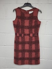 Kew 159 Red Wool Blend Sleeveless Shift Dress Check Size 10. PW