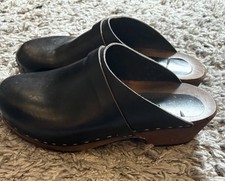 Great Bjork Clogs Swedish Style Wooden Clogs Black Leather UK 9.5 EU 44