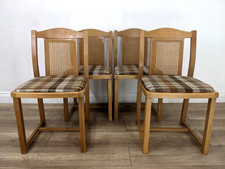 DINING CHAIRS 4 MidCentury Rattan Cane Back Checked Fabric Seat FREE DELIVERY