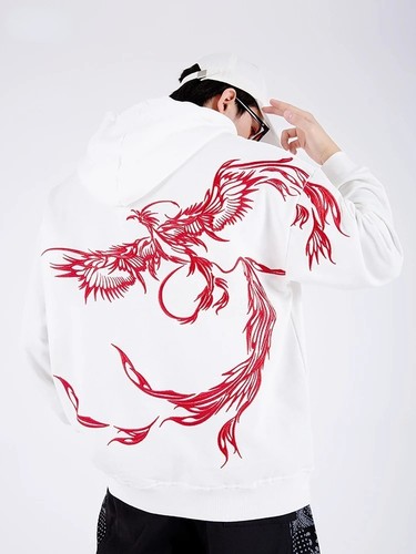 Phoenix embroidered hoodie men - phoenix,