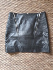 la redoute black real lambskin leather mini skirt biker zip details UK 6 - 8
