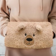 Beige Bear Teddy Fleece Hot Water Bottle Body Wrap Hands Free Heat Therapy 1 Lit