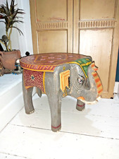 VINTAGE STYLE INDIAN HAND PAINTED SOLID WOOD ELEPHANT STOOL / TABLE
