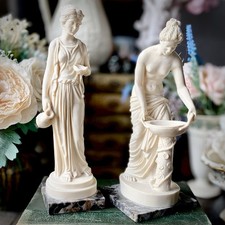 SANTINI Italy Classical Greek Style Figurines x2  Cream Marble Resin - Vintage