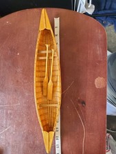 Vintage Wooden Model Canoe with Two Oars – 15" Long -Possible Salesman Sample?