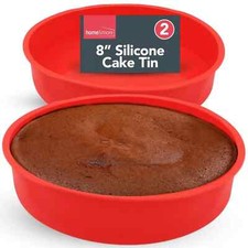 2 x 8 Inch Silicone Cake Tin Round Mould | Non-Stick Baking Pan Bakeware Sponge