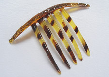 Vintage Hair Comb Celluloid 1920s Faux Tortoiseshell Ladies Rhinestones Slide
