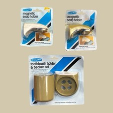 Vintage Croydex Bathroom Set Avocado Green Soap & Toothbrush Holders NOS 1970s