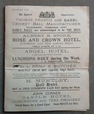 Cricket Programme 1898 Kent V Warwickshire Original As Seen Condition 