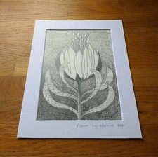 Framed Folk Art Flower Drawing