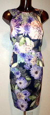Coast black purple pink green floral pencil wiggle dress size 16