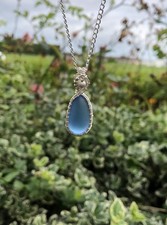 Blue Sea glass Jewellery Pendant+Necklace Silver Plated, Unique Gift