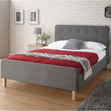 Small 4ft Double Bed Ashbourne Charcoal Grey Fabric Upholstery Sturdy Wood Frame