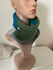100% Pure Cashmere Redbone grey/teal/olive Neckwarmer Snood Cowl Upcy Double N71
