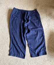 Ann Harvey Blue Cut Off Linen Trousers - Size 20. Unworn.