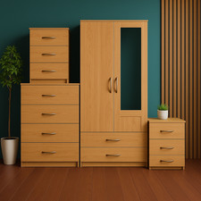2 Door Wardrobe With 2 Draws Chest And Bedside Set ( Assembled )