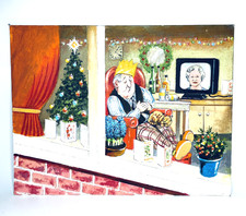 Vintage Christmas Day Afternoon Hand Painted Oil Painting Canvas Board 18x14"