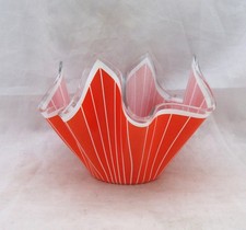 VINTAGE CHANCE HANDKERCHIEF VASE ORANGE STRIPED, CORDON DESIGN,10CM HIGH, 1960’S