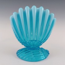 Henry Greener Victorian Blue Pearline Glass Shell Spill Vase