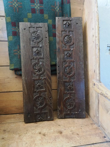 Two antique carved oak - oak, pieces