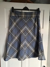 MONSOON Blue Check/Tartan Flare Knee Length Skirt Size 16 Wool Content