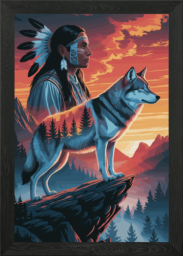 Native american and wolf - native,