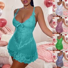 Plus Size Womens Lace Sexy Nightdress Lingerie Nightwear Babydoll Sleepwear Robe