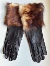 Coccinelle Ladies Genuine Black Leather  Gloves with Fur Cuffs - Size L BNWOT