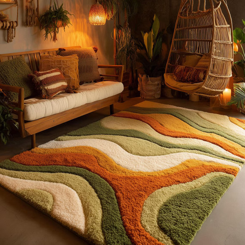 Large wavy area rug - rug, retro