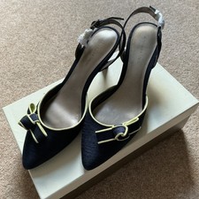 Jacques Vert Women's Shoes Size 6 Satin Navy Blue With Lime Trim