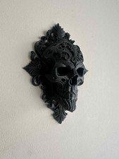 Gothic Black Ornate Skull Wall Plaque – Thick High Detail Baroque Frame