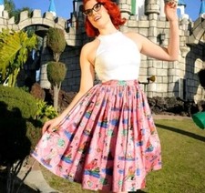 Pinup Couture Pink Jenny Skirt Neverland Print Size L Best Fit AU 10 - 12 Rare 