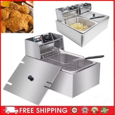 Single/Dual Tank Commercial Electric Deep Fryer Fat Chip Stainless Steel 2500W