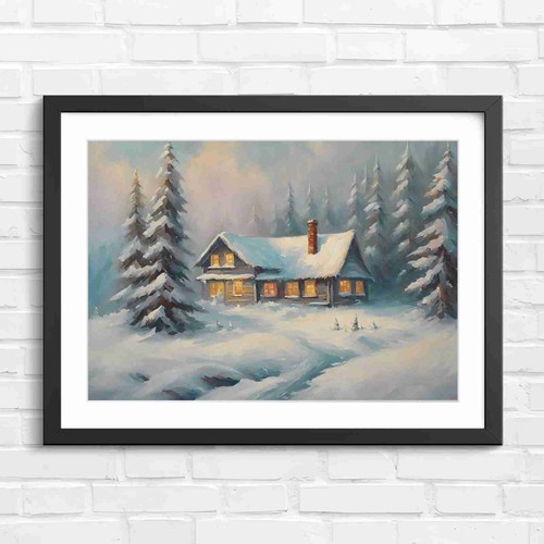 Cozy snowy log cabin winter - cozy,