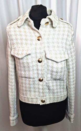 Ladies dogtooth button - button, up